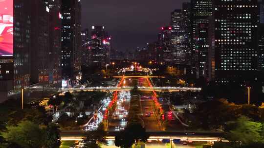 航拍深圳深南路夜景