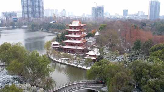 荆州中山公园雪景航拍