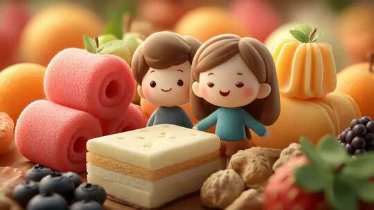 卡通人物与甜点美食的温馨时刻