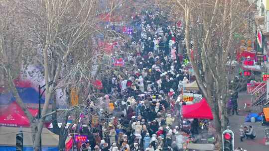 中国黑龙江哈尔滨红专街早市繁忙景象视频素材模板下载