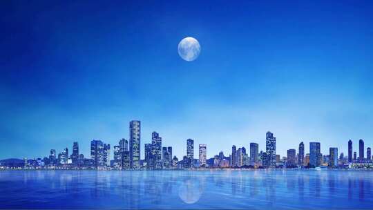 中秋城市月亮月夜视频素材模板下载