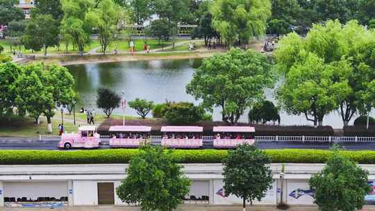 长沙橘子洲旅游景点小火车【组镜】