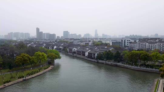 4k 航拍江苏苏州胥门运河两岸古建筑古民居