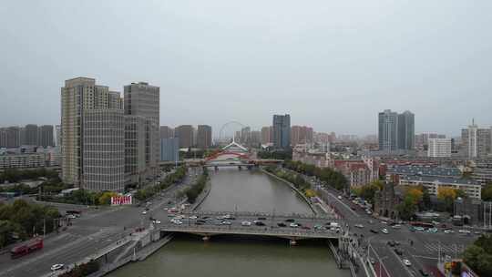 天津海河风景狮子林桥城市建筑风光航拍