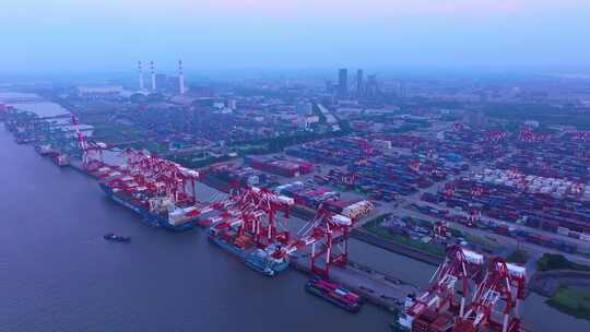 航拍上海集装箱外高桥码头进出口贸易港口