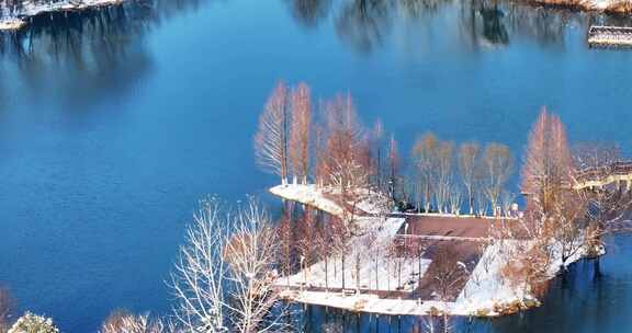 长沙洋湖湿地公园雪景航拍