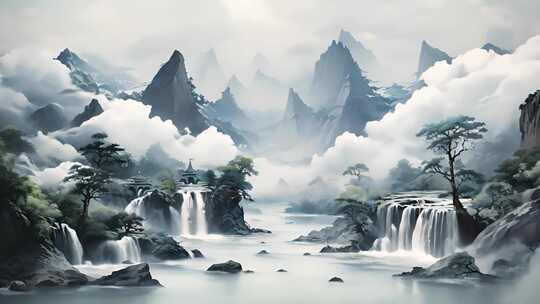 中国传统古风水墨山水背景壁纸