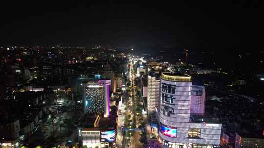 浙江杭州西湖广场夜景灯光航拍