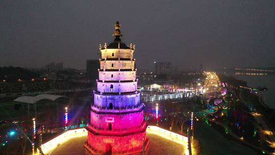 航拍衡阳来雁塔夜景灯光秀