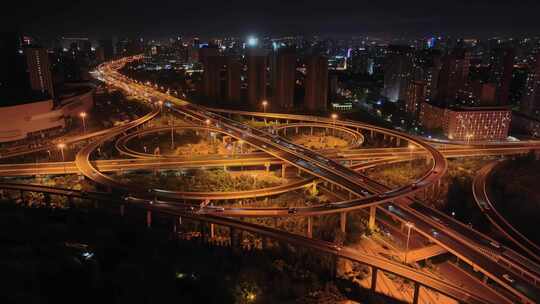 内蒙古呼和浩特立交桥4k夜景航拍视频素材模板下载