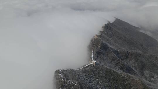 长城雪后冬季云海雪景航拍高清