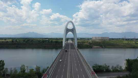 航拍北京潮白河上的密云.云蒙大桥