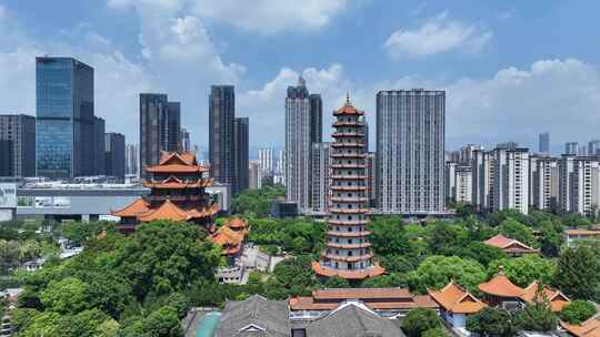 福州西禅古寺航拍城市寺庙古建筑景观风景