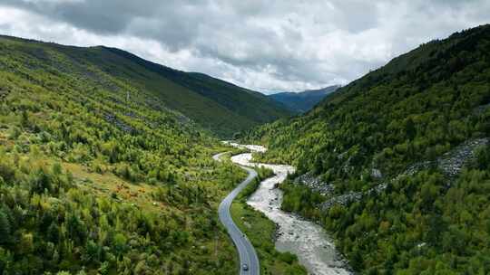 川西山川河流树木