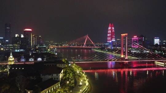 航拍宁波市中心鼓楼天一城市繁华夜景