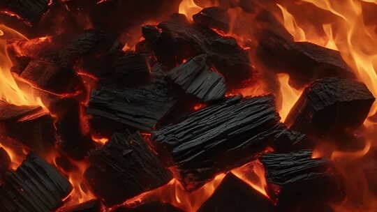熊熊燃烧的煤块4K超清动画背景视频素材模板下载