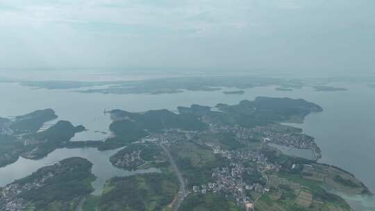 田园乡村航拍鄱阳湖湿地公园农村湖泊田野