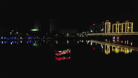 湖南郴州市资兴东江湖夜景航拍