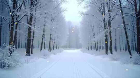 冷冬树林雪景4k舞台粒子活动背景