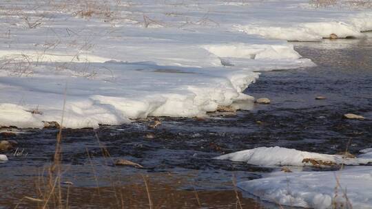 初春冰雪融化河流潺潺视频
