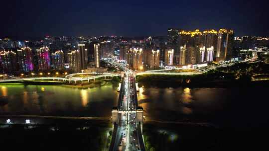 福建泉州晋江大桥田安大桥夜景灯光交通航拍