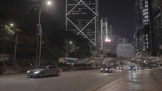 香港中环马路街景夜景