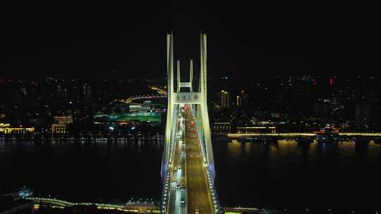 航拍上海南浦大桥璀璨夜景