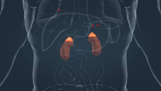 医学人体器官肾脏内分泌系统肾上腺三维动画视频素材模板下载