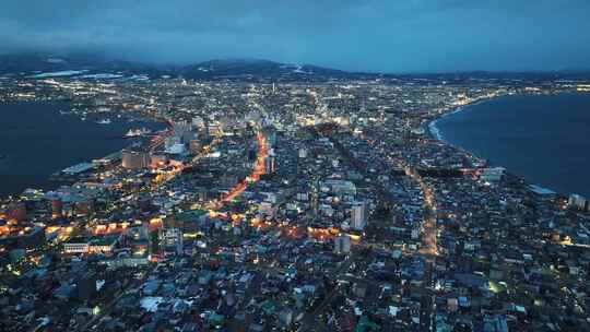 航拍日本北海道函馆夜景