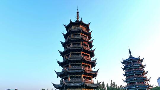 航拍广西桂林市日月双塔文化公园视频素材模板下载