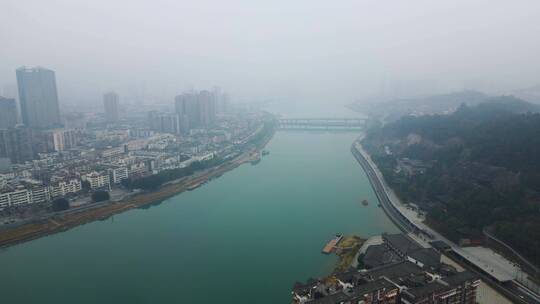 广元城市冬季航拍风光