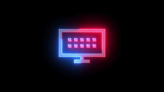 霓虹灯监视器文件图标蓝色红色发光动画黑色视频素材模板下载