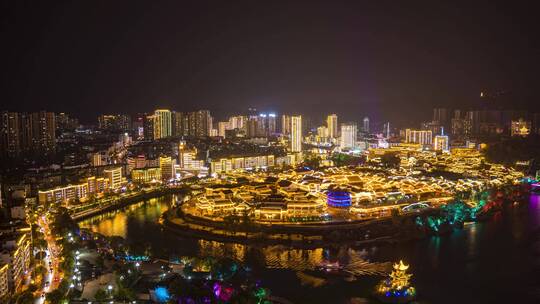 4K贵州铜仁古城夜景灯光延时摄影视频素材模板下载
