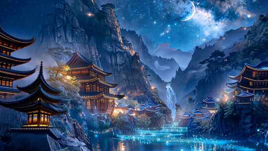 神秘国风山水片头 亭台楼阁舞台舞蹈背景