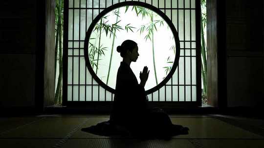 中秋节禅意剪影唯美风意境视频