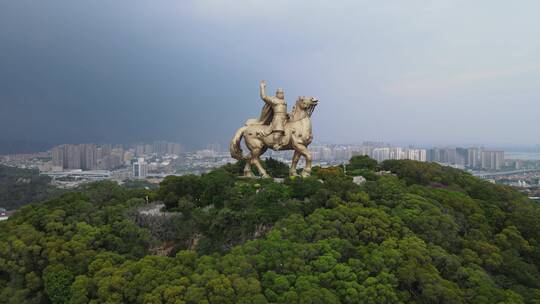 福建泉州郑成功公园雕像航拍