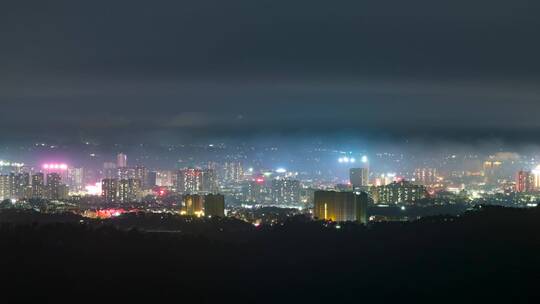 原创罗定市区远景延时平流雾夜景4K素材