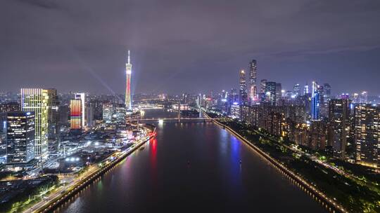 广州珠江夜景航拍延时