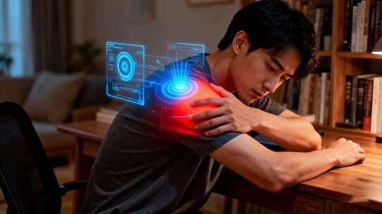 男人居家办公时肩部不适