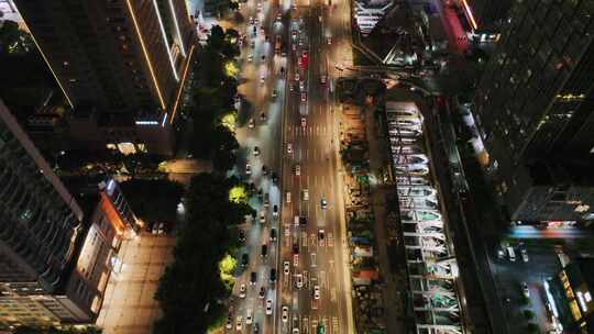 佛山禅城季华六路CBD夜景航拍视频素材模板下载