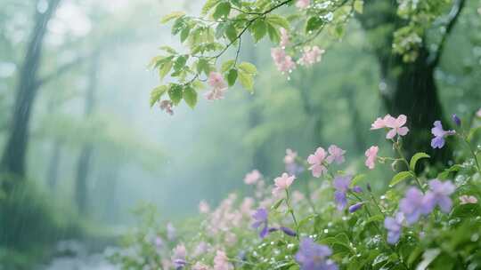 夏天雨后粉色山茱萸清新自然花卉视频