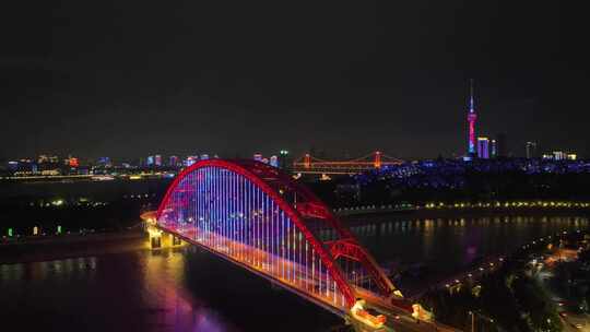 航拍湖北省武汉市汉阳区晴川桥夜晚景观