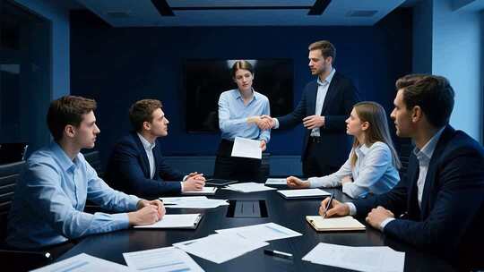 商务团队办公室会议握手场景
