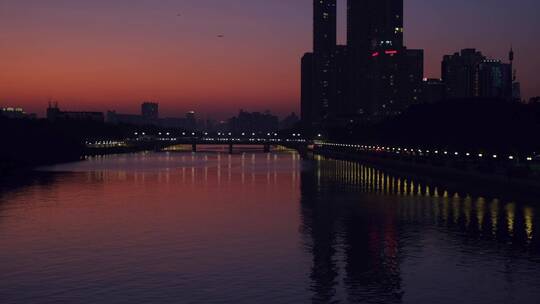 广州珠江城市建筑剪影与唯美夕阳晚霞风光视频素材模板下载