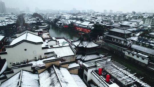 夫子庙雪景航拍合集视频素材模板下载