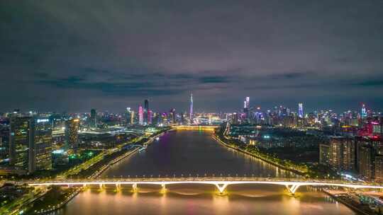 广州珠江两岸夜景灯光航拍延时4K