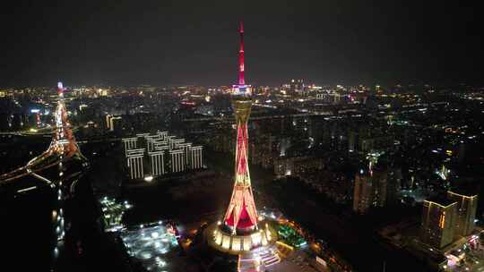 郑州中原福塔夜景地标建筑航拍