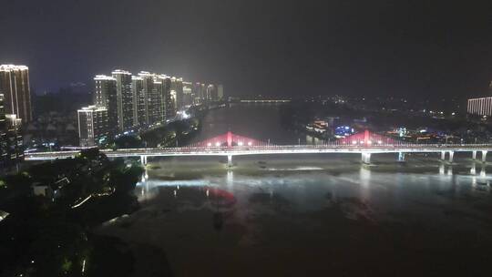 航拍福建漳州战备大桥交通夜景灯光
