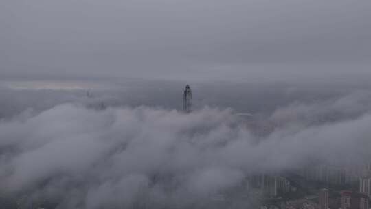 航拍深圳云海上的大湾区城市风光