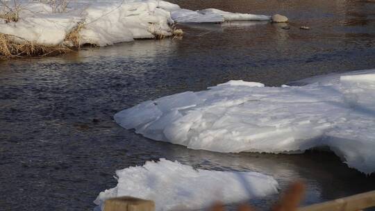 冰雪融化河流潺潺常规视频
